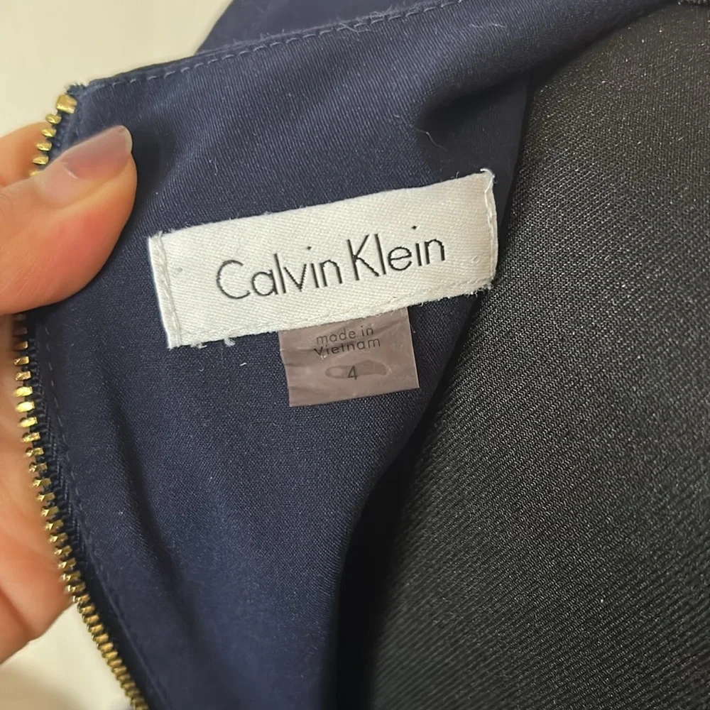 Calvin Klein A-Line Dress - Navy | Size 4 | Sleek & Structured - Picture 4 of 5